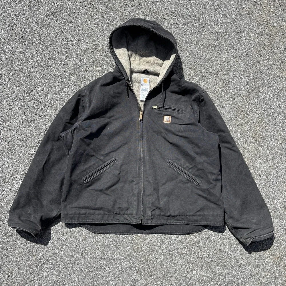 Vintage Carhartt Jacket Mens XXL Black Detroit Sherpa Lined Hooded J141 BLK